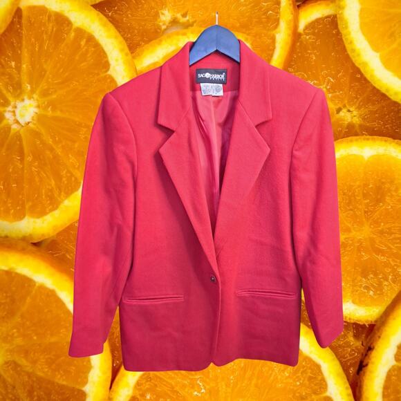 Sag Harbor Women's Red‎ Wool One Button Lined Single Breasted Blazer Size 6 - Picture 2 of 10